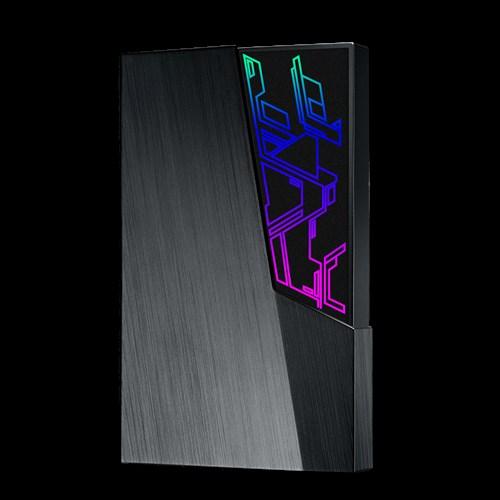 ASUS EHD-A2T 2TB FX External Hard Drive with RGB lighting, showcasing its sleek design and USB 3.1 port.